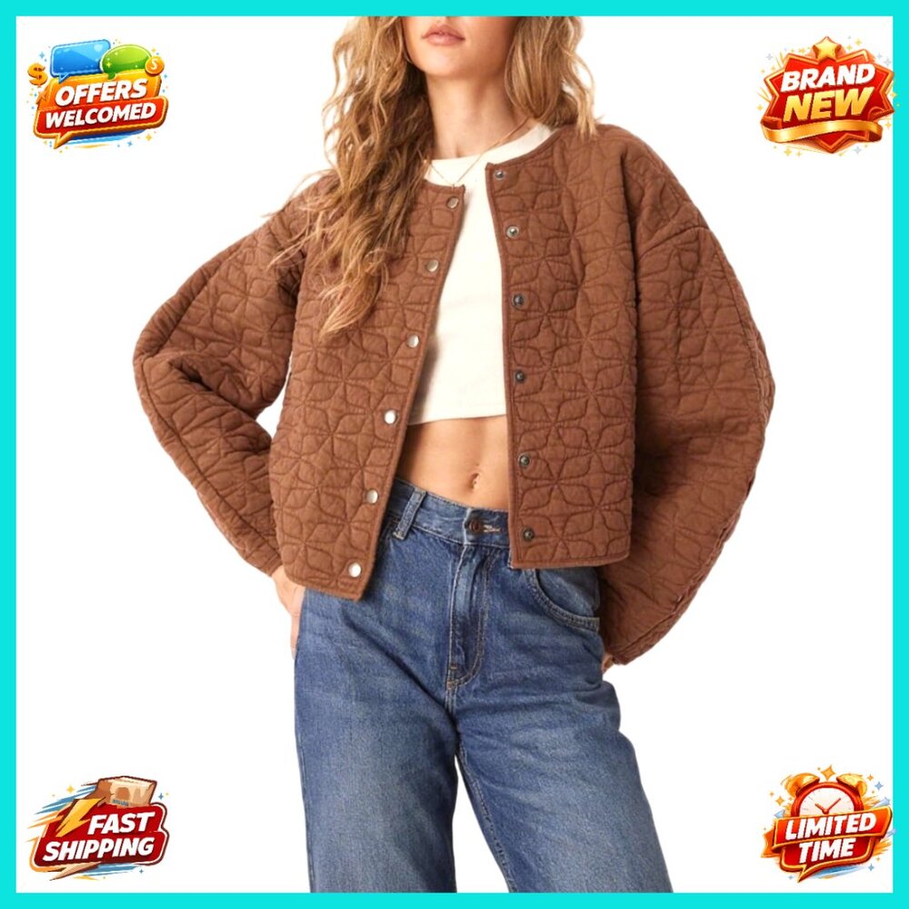 Quilted Lightweight Jacket Collarless Puffer Coat… - image 1